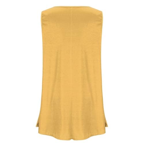 Womens Plus Size Tunic Tops Loose Fit Summer Casual Shirts Sleeveless Crewneck Flowy Blouses Wide Strap Camisole Yellow — view 4