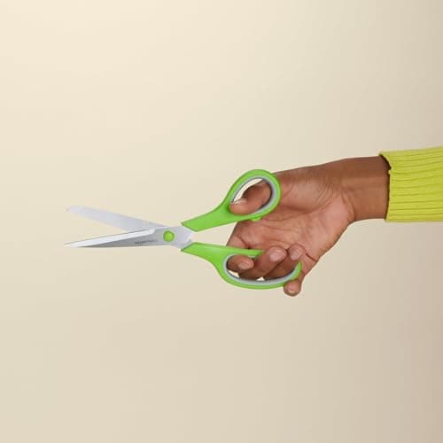 Amazon Basics Multipurpose Stainless Steel Scissors for Office, Crafts, Paper Cutting, Fabric Cutting, Right/Left Handed, Comfort Grip, PVD Coated, 2-Pack, Green and Grey — view 2