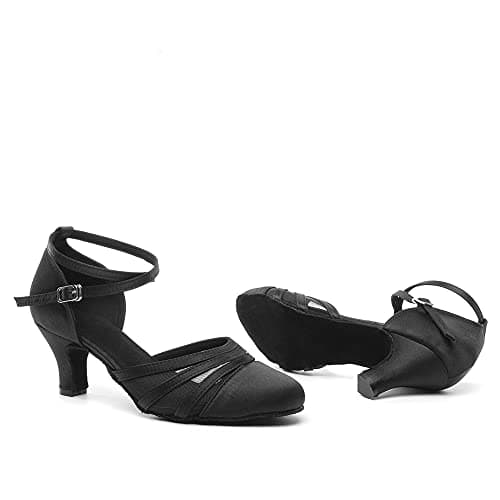 DKZSYIM Women's Satin Latin Dance Shoes Close Toe Ballroom Performance Dancing Shoes,YCL189-Black-6,US 6.5 — view 7