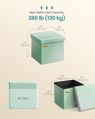 SONGMICS Folding Storage Ottoman Bench, Linen Fabric, Storage Chest, Foot Rest Stool, Holds up to 286.6 lb, 11.8 x 11.8 x 11.8 in, Bedroom Bench, Blue-Green Ombre, Minota Collection ULSF028X201 — view 2
