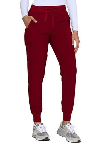 COZYFIT Womens Scrub Pants - Soft Stretch Yoga Style with 5 Pockets, Slim Fit Jogger Scrubs Pants for Women, Burgundy, X-Small — view 3