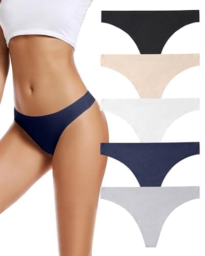 VOENXE Seamless Women Underwear Thongs,No Show Ladies Panties,Breathable Active Sports Thong,Invisible Workout Undies 5 Pack
