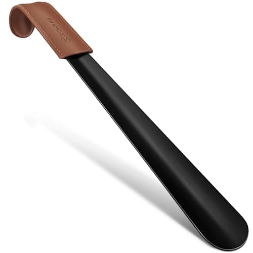 ZOMAKE Shoe Horn Long Handle,Metal Long Shoehorn for Seniors Men Women,16.5" Boot Shoes Horn Chausse Pied(A Black)