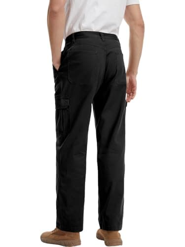WORK IDEA Men's Stretch Cargo Pants, Relaxed Fit Flex Cotton Utility Trousers with 6 Pockets for Work, Outdoor & Travel, Black, 38W x 30L — view 3