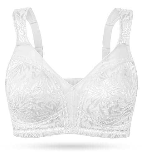 WingsLove Women's Full Coverage Non Padded Wire-Free Minimizer Bra Comfort Plus Size Everyday Bras, White, 40DD