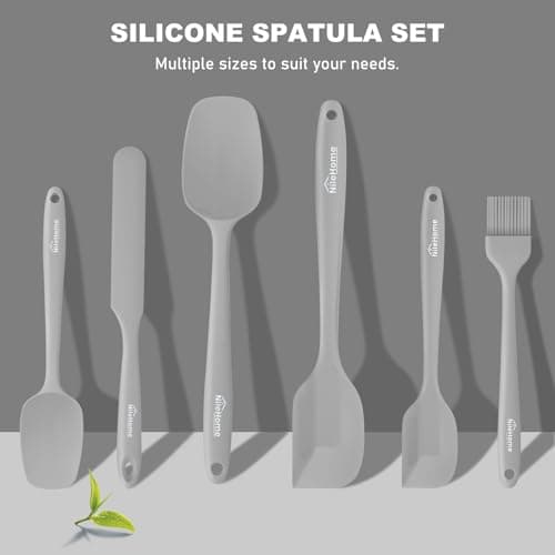 NileHome Silicone Spatula Set, 6 Pieces Food Grade Kitchen Utensils with Silicone Brush Heat Resistant Up to 600°F Dishwasher Safe BPA-Free Rubber Spatula for Scraping, Baking, Cooking, Mixing-Grey — view 6