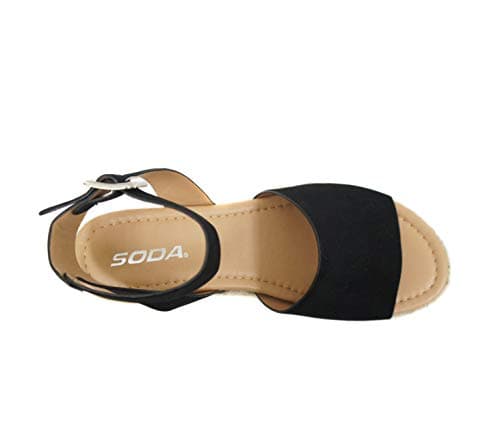 Soda Topic Open Toe Buckle Ankle Strap Espadrilles Flatform Wedge Casual Sandal (Black, 8) — view 4
