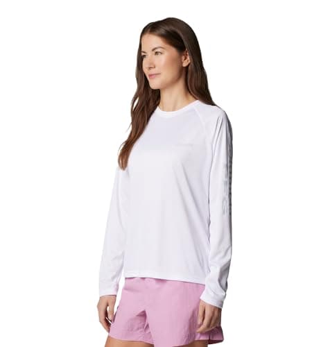 Columbia Womens PFG Tidal Tee II Long Sleeve Sun Protection Shirt, White/Cirrus Grey Logo, Large — view 3