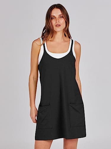 ANRABESS Women Athletic Dress Summer Tennis Workout Active Sports Mini Romper Dress Built in Shorts Travel Vacation Clothes Black X-Smal — view 2