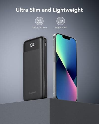Charmast Power Bank with Built in Cables, 10000mAh USB C Battery Pack 6 Outputs 2 Inputs with LED Display Type C Powerbank Portable Charger Compatible with Smartphones Tablets and More (Black)