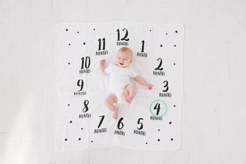 Pearhead Pearhead Watch Me Grow Monthly Milestone Photo Blanket Keepsake Set, White/Black/Teal, Adventure — view 2