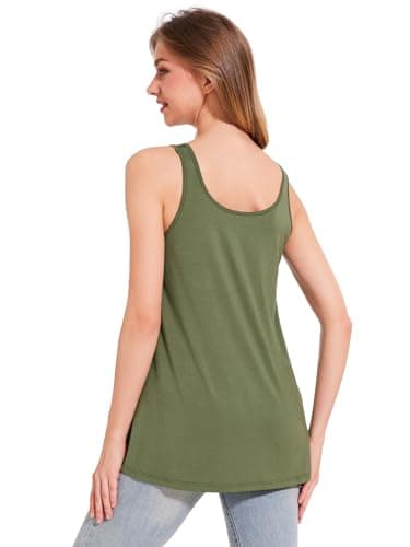Komfokore Tank Tops for Women Build in Bra Tanks Loose Fit Flowy Sleeveless Casual ArmyGreen L — view 3