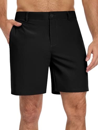 TUREFACE Mens Casual Flat Front Shorts for Men 7 Inch Inseam Quick Dry Wrinkle Resistant Shorts Black Large