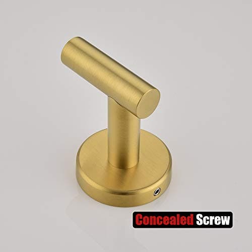 JQK Gold Bathroom Towel Hook, Coat Robe Clothes Hook for Bathroom Kitchen Garage Wall Mounted (Pack of 2), SUS 304 Stainless Steel Brushed Gold, TH100-BG-P2 — view 8