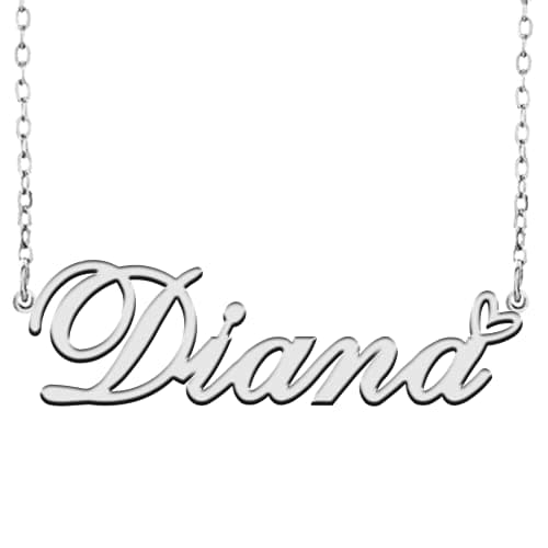 RONKAHSHOW Diana Custom Pendant Name Necklace Customized Personalized with Heart Necklace Best Gift for Women New Year Birthday Mother’s day Christmas wedding Party S