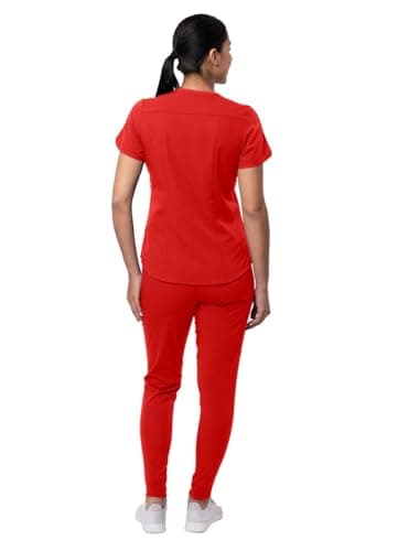 Adar Pro Modern Athletic Scrub Set For Women - Modern V-Neck Scrub Top & Yoga Jogger Scrub Pants - P9500 - Apple - XL