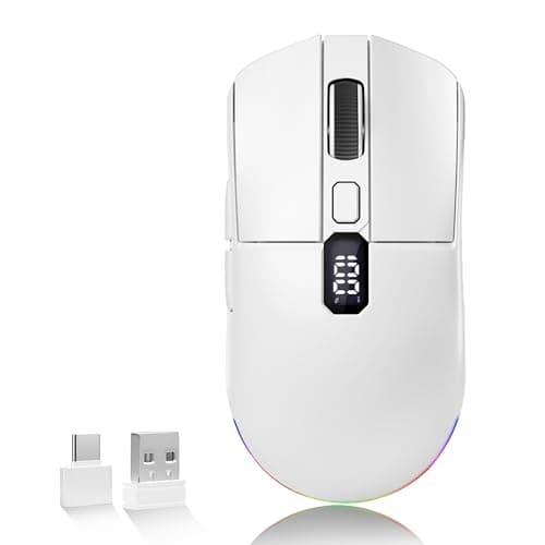 Uciefy Bluetooth Wireless Mouse, Tri-Mode (2.4G+BT5.0+BT5.1) LED Bluetooth Mouse, USB C Rechargeable with LED Screen Display, 2400 DPI Computer mice for Laptop/PC/Mac/iPad-White
