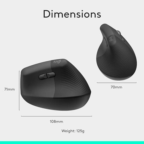 Logitech Lift Vertical Ergonomic Mouse, Wireless, Bluetooth or Logi Bolt USB Receiver, Quiet clicks, 6 Buttons, Compatible with Windows/macOS/iPadOS, Laptop, PC - Graphite — view 9