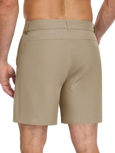 TUREFACE Men's 7 Inch Inseam Flat Front Quick Dry Shorts with 3 Pockets for Casual Active Days Light Khaki Large — view 3