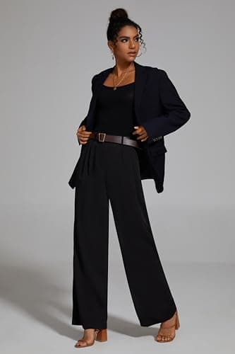 FUNYYZO Women's Wide Leg Pants High Elastic Waisted in The Back Business Work Trousers Long Straight Suit Pants