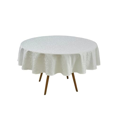 Marina Decoration Home Decor Jacquard Waterproof Thick Elegant Soft Premium Solid Damask Scroll Decorative Kitchen Table Cloth Liquid Repellent Stain Resistant Tablecloth, White Color Round 70 Inch — view 3