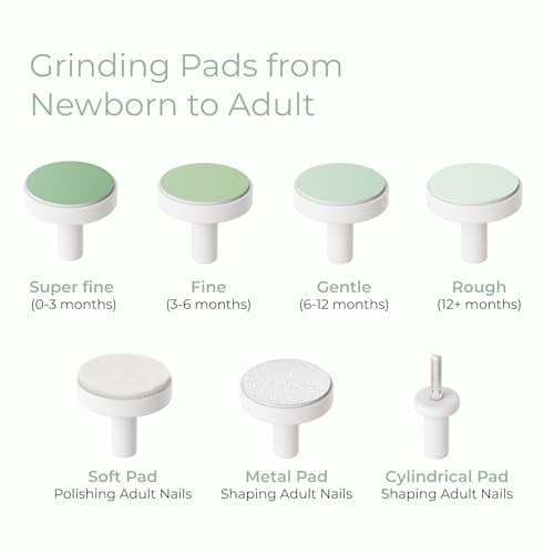 Momcozy Baby Nail File Electric, Gentle Baby Nail Trimmer Electric, Baby Nail Clipper with Night Light, 7 Grinding Head Replacement Pads, Green — view 6