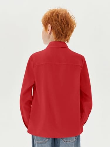 Haloumoning Boys Long Sleeve Dress Shirts Kids Classic Collared Button-Down Shirt School Uniform Shirts 5-14 Years, Red, 13-14 Years — view 4