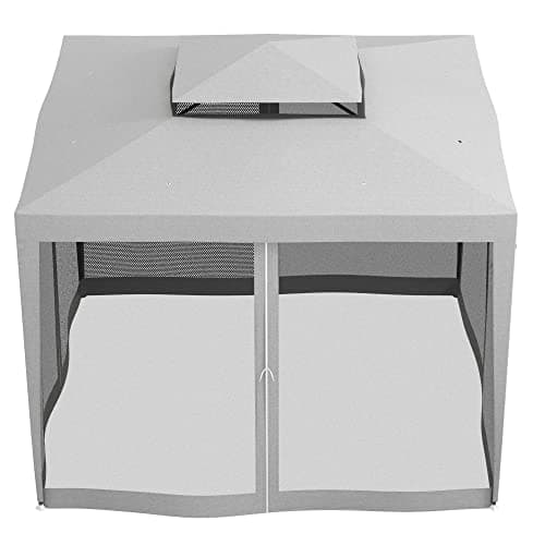 Outsunny 10' x 10' Canopy Tent with Double Tier Roof, Mesh Netting Party Tent for Outdoor, Backyard, Patio, Garden, Grey — view 6