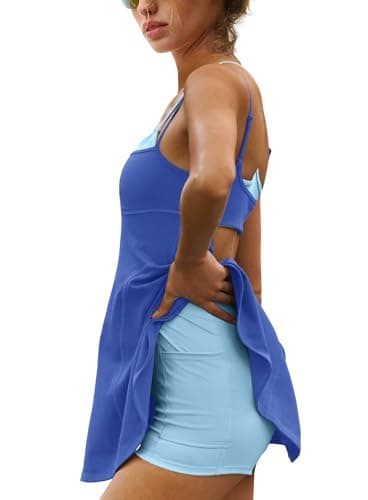 Yanekop Womens Tennis Dress Athletic Dress with Shorts and Bra Golf Outfits Spaghetti Strap Workout Romper Dresses(Royal Blue,S)