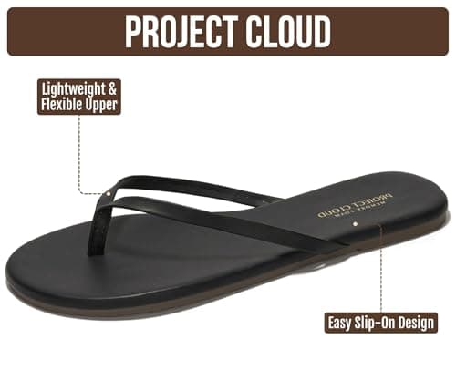Project Cloud Flip Flops for Women Footwear- Lightweight and Memory Foam Insole Sandals for Women 2026 - Durable Non-Slip Beach Essentials Flats for Women Sandals (Foundations, Black, 7.5) — view 2