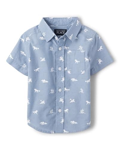 The Children's Place,Family Matching Short Sleeve Button Down Shirt, Dad and Son,Boys,Western Print,6-9 Months — view 2