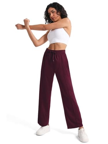 Tapata Women's 28" Inseam Petite Track Pants Loose Straight Leg Jogging Sweatpants Warm-Up Sports Athletic Running, Burgundy, S — view 7