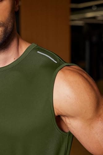 COOFANDY Workout Muscle Tanks for Men Lightweight Breathable Tank Top Men Sleeveless Gym Tee Shirts Army Green 2XL