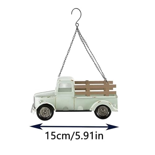 Vintage Truck Bird Feeder, Retro Pickup with Chain, Weather Resistant Metal Wild for Garden Patio Backyard Decor — view 2