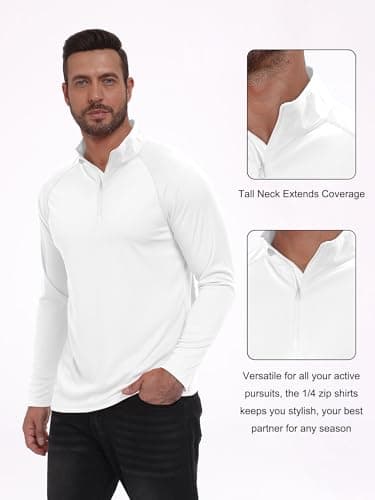 TUREFACE Men's Long Sleeve Golf 1/4 Zip Sun Protection Shirt UPF40+ Breathable Athletic Rash Guard for Outdoor Running White,Medium — view 3