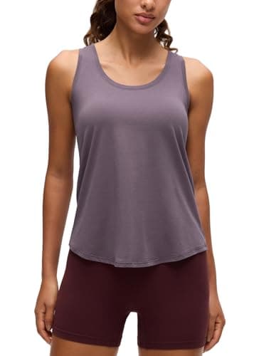 CRZ YOGA Womens Pima Cotton Racerback Workout Tank Tops Lightweight Loose Sleeveless Tops Athletic Gym Shirts Purple Gray Large