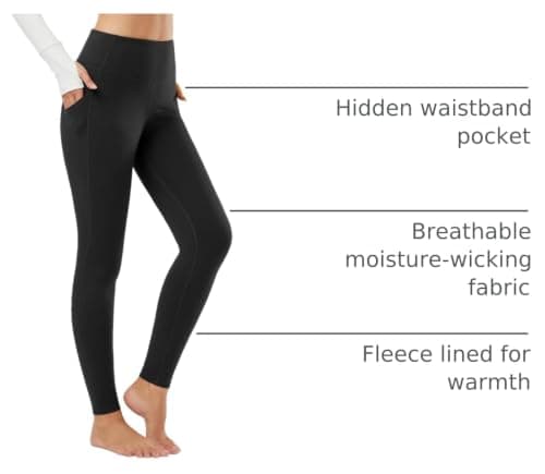 baleaf Women's Fleece Lined Leggings, High Waisted Black M — view 3