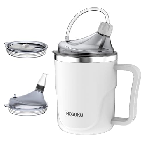 Adult Sippy Cup for Elderly, 13.5oz Spill Proof Cup with 2 Lids, White