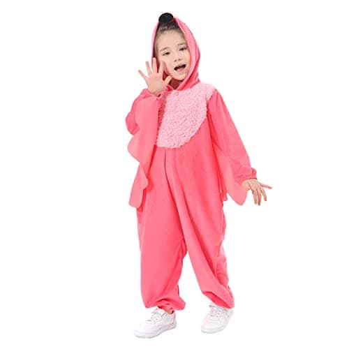 Unisex Flamingo Onesie Costume Kids, Plush Hooded Animal Jumpsuit, Halloween Christmas Party Dress Up Boys & Girls (S) — view 2