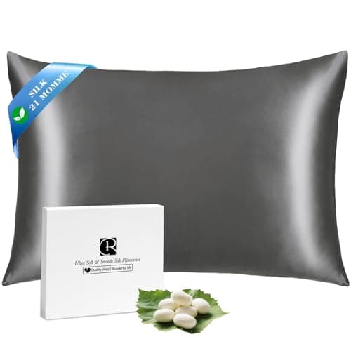 Ravmix Silk Pillow Case for Hair and Skin with Hidden Zipper, Both Sides 21Momme Mulberry Silk Pillowcase Cooling Pillow Cover, Gift for Women Men, Standard Size 20×26 inches, 1PCS, Space Gray