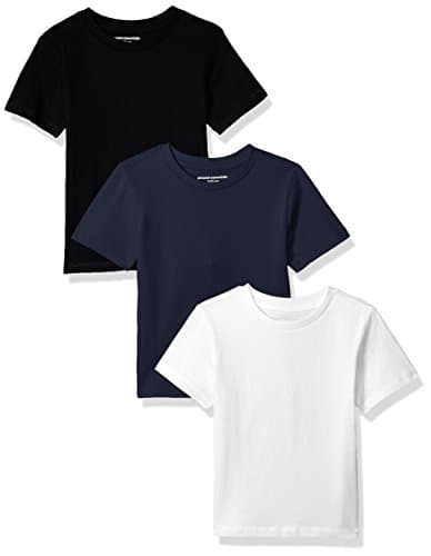 Amazon Essentials Kids Boys Short-Sleeve T-Shirts, 3-Pack Black/Navy/White, Medium