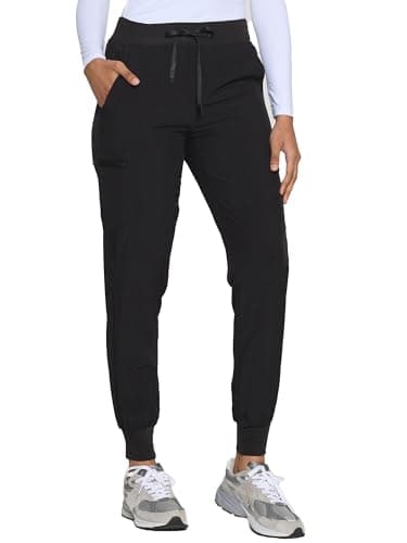 COZYFIT Womens Scrub Pants - Soft Stretch Yoga Style with 5 Pockets, Slim Fit Jogger Scrubs Pants for Women, Black, Large — view 3