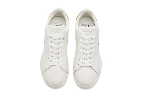 POLO RALPH LAUREN, Mens, Heritage Court II Leather Sneakers, Deckwash White/Bone, 9.5, Medium
