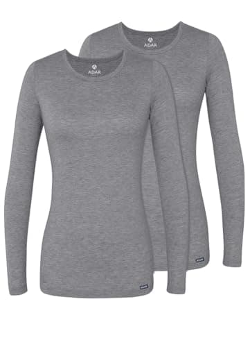Adar Underscrubs for Women 2 Pack - Long Sleeve Underscrub Comfort Tee - 2902 - Dark Marl Gray - S