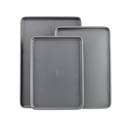 GoodCook Everyday Nonstick Baking Sheet Set, 3 Pack Includes Small (13×9) Medium (15×1) and Large (17×11) Pans Carbon Steel Construction Cookie Sheets Bakeware Set, Gray