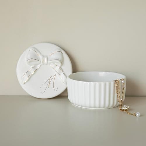 COLLECTIVE HOME Ceramic Jewelry Box with Bow, Nightstand Vanity Decor(M) — view 3