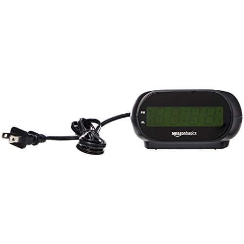 Amazon Basics Small Digital Oval Alarm Clock with LED Display, Nightlight, Snooze Function & Battery Backup, Black, 4.5 x 3.5 x 2.4 Inches — view 2