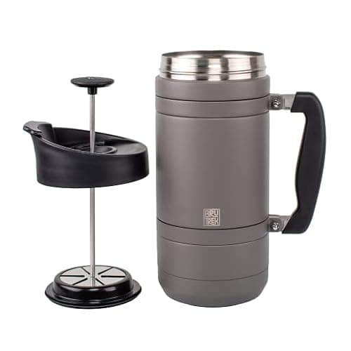 BruTrek® by Planetary Design Basecamp Coffee Press - Double Wall Vacuum Insulated Stainless Steel - Bru-Stop Technology, No Grounds in Coffee, No Spill Lid (Storm Gray, 48 fl.oz)