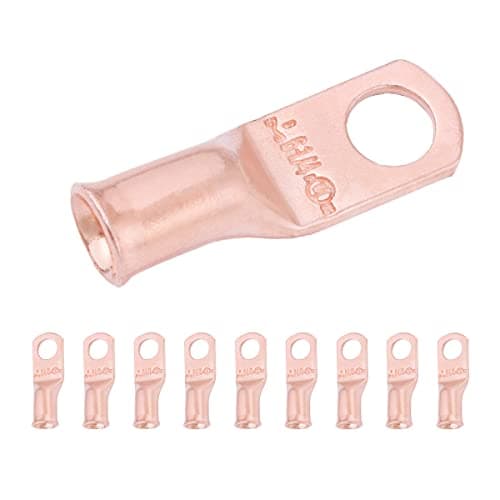 SELTERM 10pcs 6 AWG - 1/4" Stud - Battery Lugs, Heavy Duty Wire Lugs, Ring Terminals, Battery Cable Ends,6 Gauge Terminals, UL Bare Copper Eyelets Electrical Battery Terminal Connectors