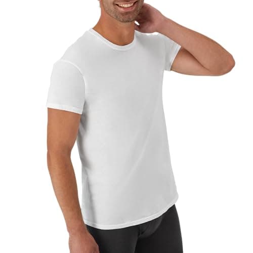 Hanes Mens Cotton, Moisture-wicking Crew Tee Undershirts, Multi-packs, White - 6 Pack, Medium US — view 5